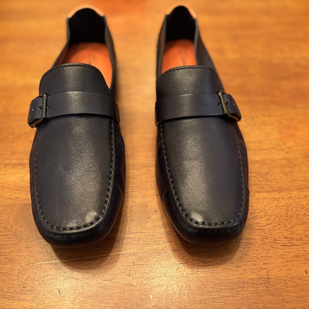 Santoni Blue Dammed Leather Loafers (New in box)